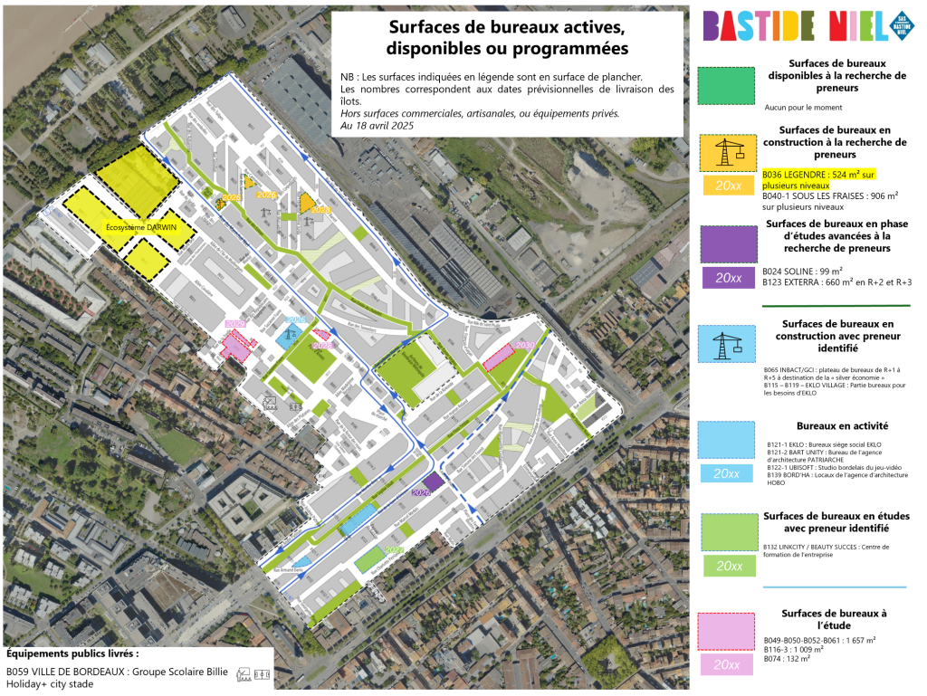 Bureaux planifiés Carte des surfaces commerciales actives, disponibles et programmés