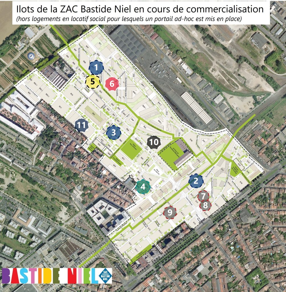 Plan identifiant les îlots en cours de commercialisation
