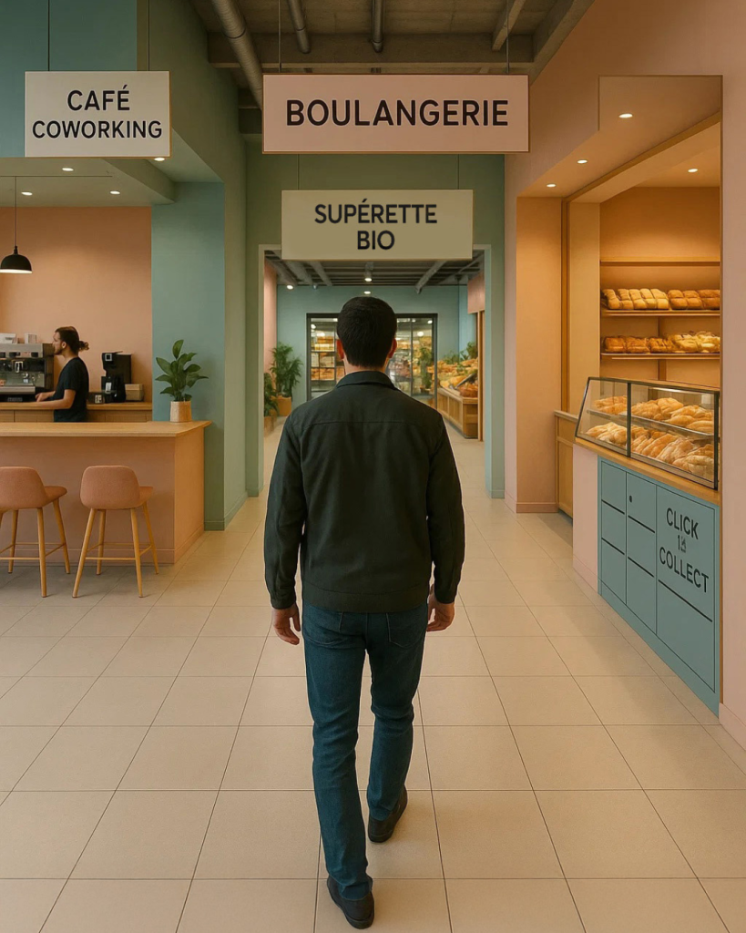 Commerces de proximité de la résidence EVA à Bastide Niel à Bordeaux boulangerie click and collect cafe coworking et superette bio